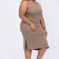 Plus Size Ribbed Side Slit Tank Midi Dress