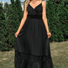 Solid V Neck Sleeveless Paghetti Strap Dress