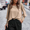 Crew Neck Solid Leg Of Mutton Sleeve Shirt