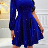 One Shoulder Velvet Lantern Sleeve Cinched Dress