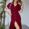 V Neck Short Dress Solid Midi Dress