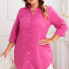 Plus A Line Button Loose Fit Pockets Solid Dress