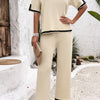 Two Pieces Outfits Knit Short Sleeve Wide Leg Loun