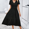 Elegant Ruched V Neck Short Sleeve Pleated Dress