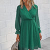 Solid Swiss Dot Flounce Sleeve Shirred Midi Dress