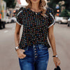 Round Neck Polka Dot Print Petal Sleeve Blouse