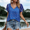 Boho Floral Print Tie Neck Butterfly Sleeve Blouse