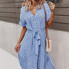 Floral V Neck Short Sleeve Dress