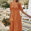 Flowy Pleated Short Sleeve Solid Midi Dress