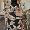 Tropical Print Guipure Lace Insert Split Dress
