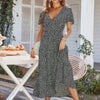 V Neck Short Sleeve Flower Print Dress