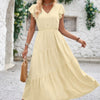 V Neck Flutter Short Sleeve Layered Pleated Dress