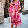 Floral High Elastic Waist Square Neck Pocket Dress