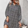 Animal Print Button Down A Line Lantem Sleeve Dress