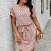 Elegant Crew Neck Batwing Sleeve Printed Dress