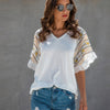 Splicing Print V Neck Ruffle Elegant Top