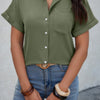 Solid Short Sleeve V Neck Button Down Tunic Shirt