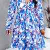 Elegant Printed V Neck Ruffled A Line Mini Dress