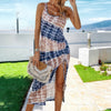 Scoop Neck Tie Dye Split Thigh Drawstring Midi Dress