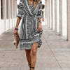 Allover Print Surplice Neck Ruffle Hem Fit Dress