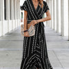 Strip Knot Belt Split V Neck Hem Ruffle Fit Dress