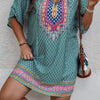 Plus Size V Neck Printed Loose Fit Midi Dress