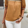 Geometric Print Elegant Textured Puff Sleeve Shirt