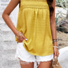 Crew Neck Swiss Dot Smocked Ruffled Loose Blouse