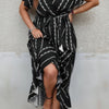 Plus Deep V Belt Asymmetric Hem Fit Dress