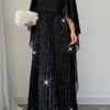Elegant Sequin Satin Knit Pleated Long Dress