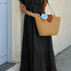 Cross V Neck Knot Pockets Ruffle Hem Dress