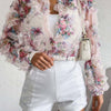 Floral Print Lace Ruffle Open Front Button Shirt