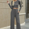 Two Pieces Crew Neck Solid Pockets Fit Set