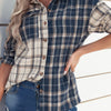 Plaid Block Lapel Collar Loose Button Down Shirt