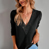 Knit Solid Double Wearing Lace V Neck Loose Top