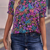 Allover Floral Puff Sleeve Frill Neck Blouse