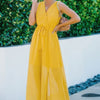 Solid Cross V Neck Sleeveless Tie Waist Split Dress