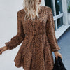Leopard Print Waist Tie Belted Ruffle Hem Dress