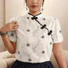 Plus Color Black Lace Trim Loose Fit Chiffon Top