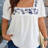Plus Square Neck Floral Print Pleasted Puff Blouse