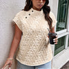 Plus Size Button Loose Jacquard Stand Collar Top