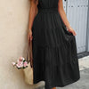 Solid V Neck Color Block Elastic Waist Dress