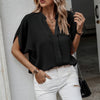 Notched Neck Solid Loose Fit Half Sleeve Blouse