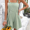 Square Neck Pockets Button Tirm Ruched Romper
