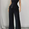 Off Shoulder Back Hide Zipper Pleated Fit Jumpsuit