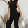 Mock Neck Sleeveless Ruffle Jumpsuit