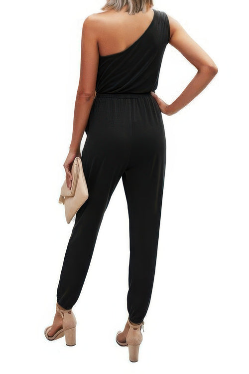 One Shoulder Sleeveless Elastic Waist Jumpsuit