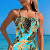 Plant Printed Adjustable Spaghetti Strap Swimsuit