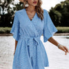 V Neck Ruffled Belted Flared Hemmed Romper