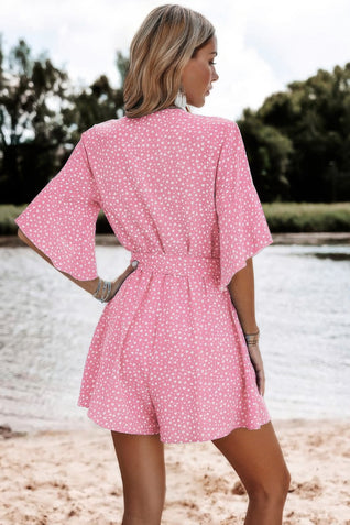 V Neck Ruffled Belted Flared Hemmed Romper